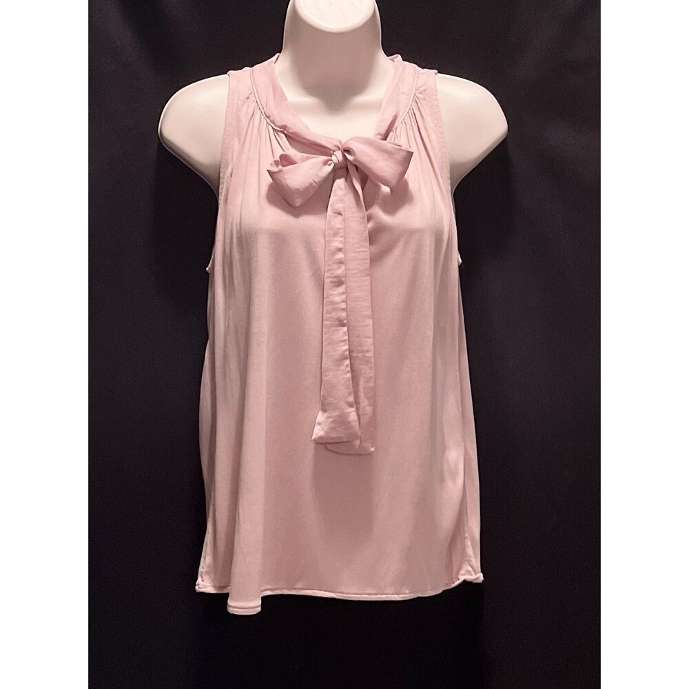 Banana Republic Bow Tie Pleated Sleeveless Top Womens XS Blush Pink Office Siren